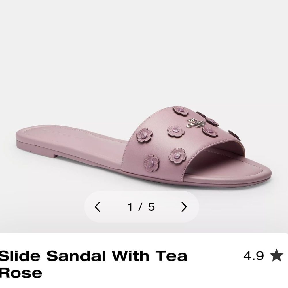 NIB, Coach Tea Rose Slide Sandals - Light Purple Women's Size 8